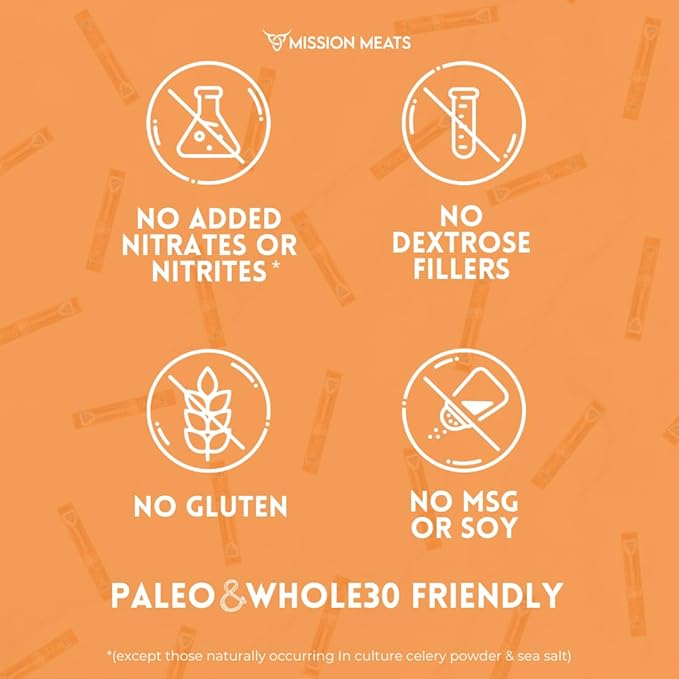 Mission Meats Beef Sticks – 100% Grass Fed & Pasture Raised, Sugar Free, Individually Wrapped Healthy Snacks, Whole 30 & Paleo Friendly, Smoky Turmeric 1oz (Pack of 24)