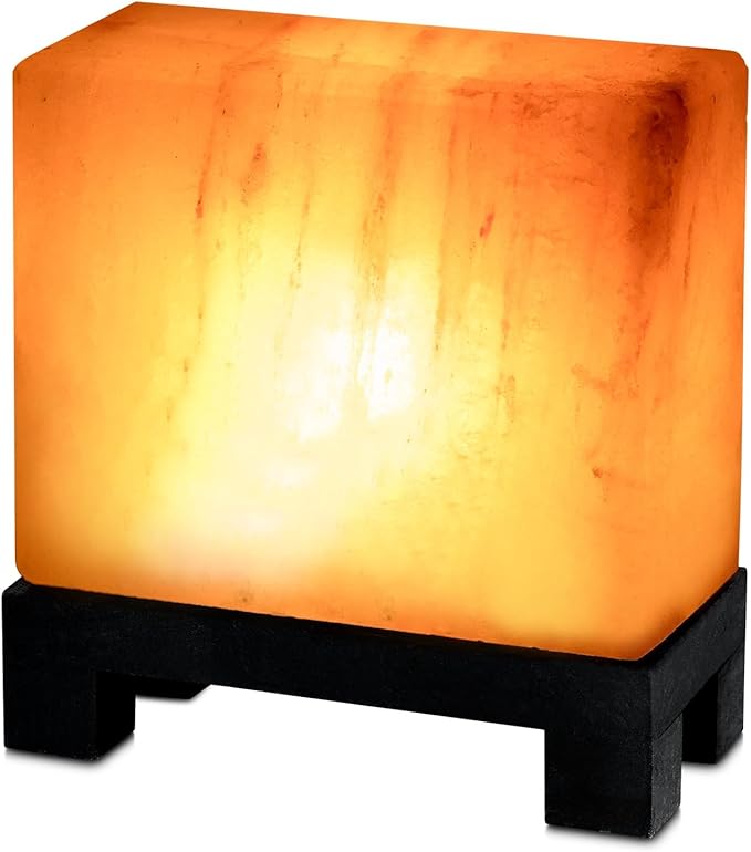 UMAID Himalayan Salt Lamp Rectangle, Natural Pink Rock Lamp on Modern Wood Base with Night Light Bulb and Dimmable Cord, Unique Home Decor, Zen Gifts, Perfect for Spa and Meditation Accessories