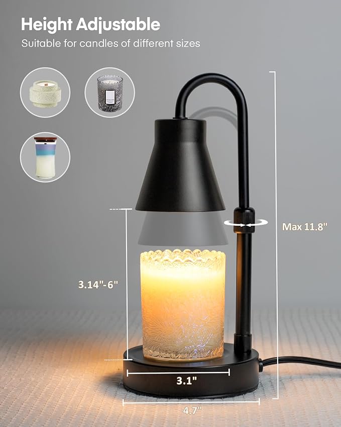 2 Pack Candle Warmer Lamp - Adjustable Height Candle Lamp Warmer, Stepless Dimming Function, Metal Candle Lamp for Jar Candles, No Flame Scented Candle Warmer with 2 Bulbs, Gifts for Mom