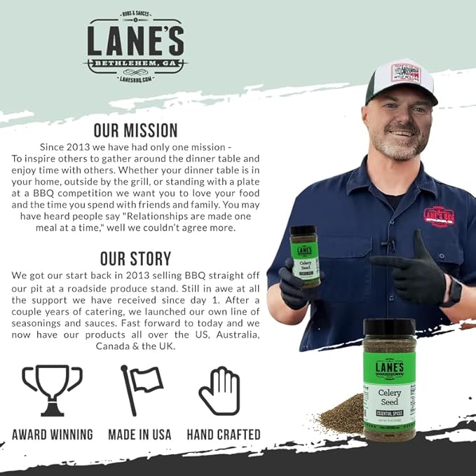 Lane's Celery Seed Seasoning, All-Natural Celery Seed Spice For a Healthier Dishes to Accommodate Meats, Veggies, Seafood, Made in USA, 8 oz (226g)