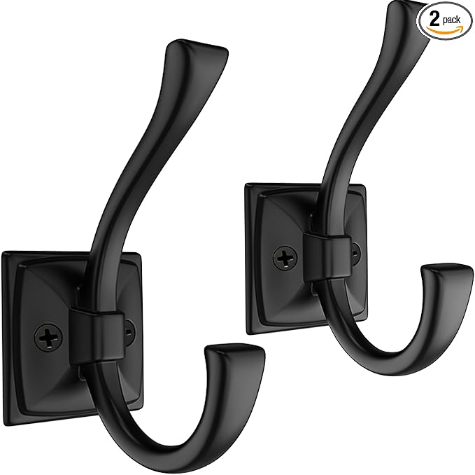 2 Pack Antique Black Coat Robe Hooks for Wall Hanging Hat, Key, Bag, Robe, Towel, Mudroom Hook Entrance Bathroom Door Decorative Heavy Duty Hats Hanger