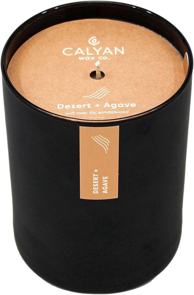 Calyan Wax Co. Soy Wax Candle, Desert + Agave Scented Candle, 75 Hour Burn Time, Aromatherapy Soy Candles, Non Toxic & Vegan Soy Wax, Black Tumbler Scented Candles, 13oz
