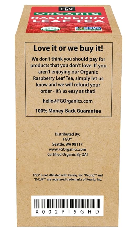 FGO Organic Raspberry Leaf Tea K-Cup Pods for Keurig, 24 Count (Pack of 1), Naturally Caffeine-Free Herbal Tea, USDA Organic, Non-GMO, & Recyclable