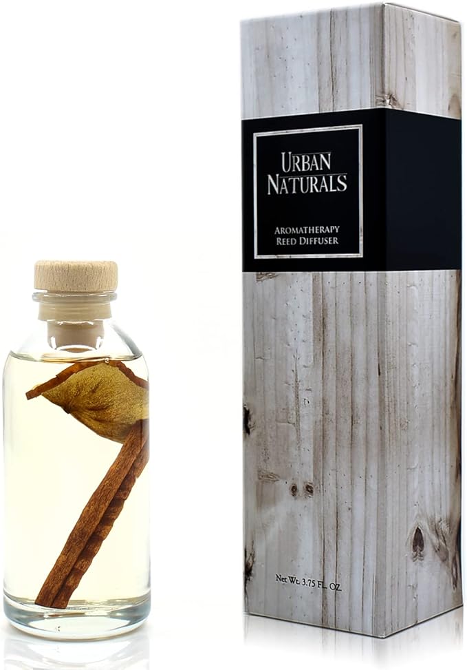 Urban Naturals Apples & Spice Apple Cinnamon Reed Diffuser Oil Set β Red Apple, Cinnamon, Nutmeg Clove & Vanilla Scented Diffusing Reed Sticks β Great Fall & Holiday Scent β Made in The USA
