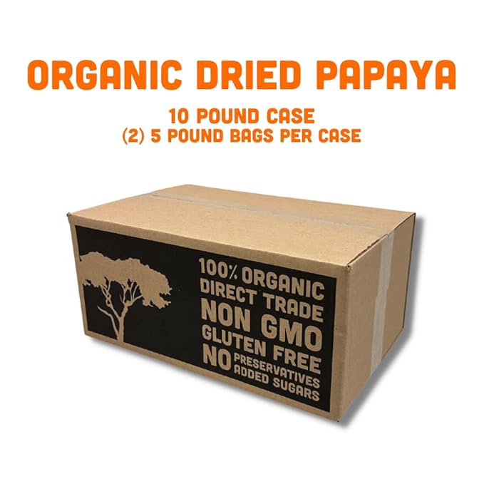 Mavuno Harvest Papaya Dried Fruit Snacks | Organic Dried Papaya Slices | Gluten Free Healthy Snacks for Kids and Adults | No Sugar Added, Vegan, Non GMO, Direct Trade | Bulk 10 Pounds
