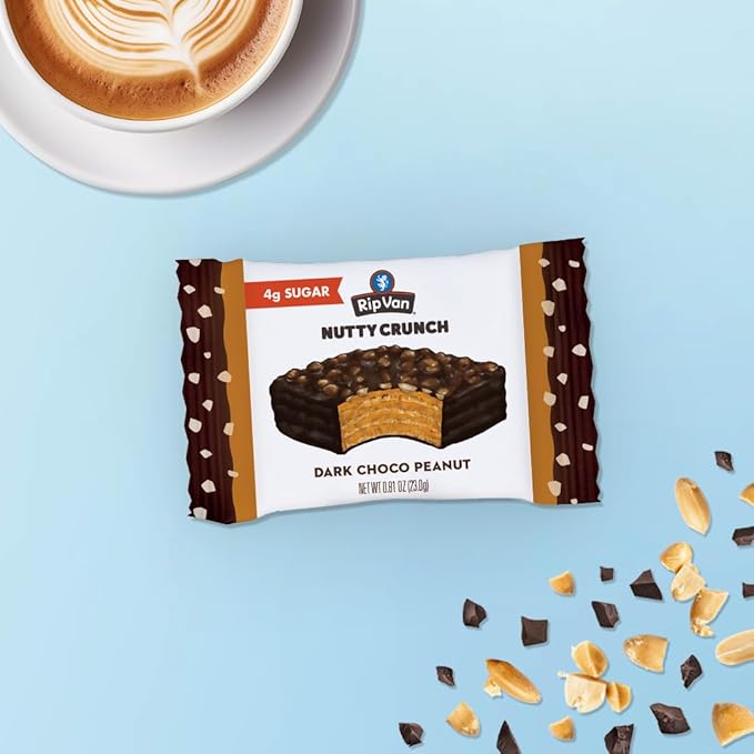 Rip Van Keto Wafer Cookies - Healthy Snacks - Non GMO Snack - Keto Snacks - Low Carb, Low Sugar (2g), Low Calorie and Vegan Snack - 16 Count (Dark Chocolate Peanut Butter)