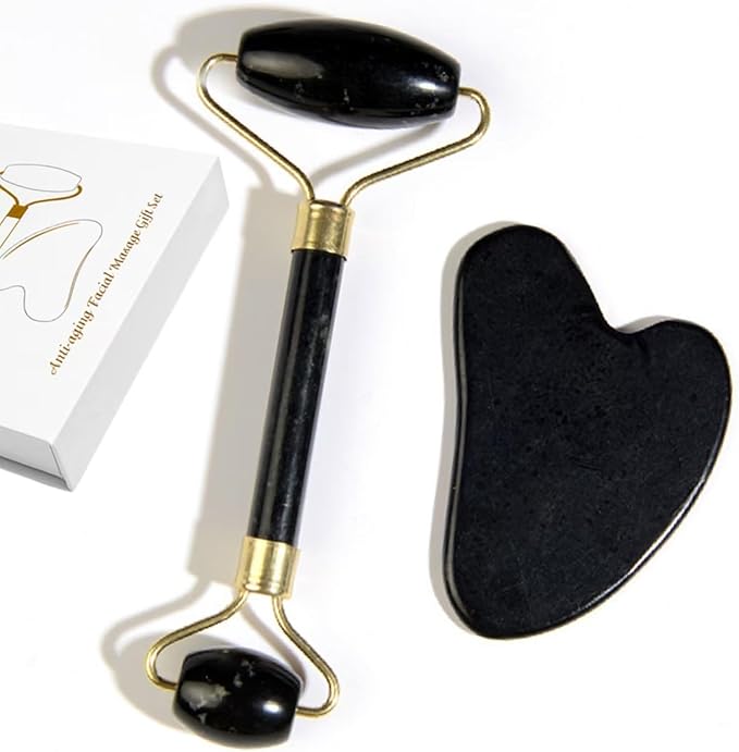 Natural Jade Roller & Gua Sha Set, Self Care Colorful Gift for Face Eye Neck Massager for Women Men, Jade Gua Sha Tool for Face for Skin Care, Improves Skin Tone-Beauty & Skincare (White)