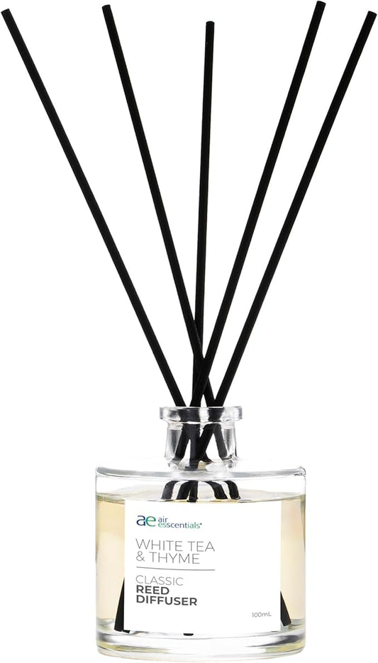 Air Esscentials Classic White Tea & Thyme Reed Diffuser Set - Decorative Fragrance Diffuser & Oil for Bathroom & Home | Long-Lasting Aroma | Natural Scent Sticks | Essential Oils & Botanicals| 100mL