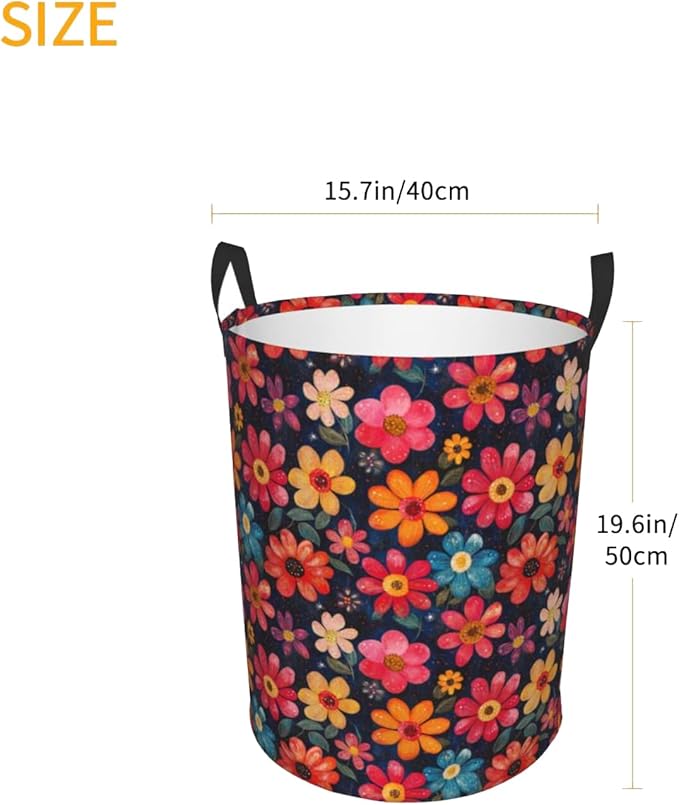 Laundry Basket Flowers Valentines Colors Collapsible Large Capacity, Dirty Clothes Basket Durable Lightweight Hamper With Handles Ideal For Clothes, Toys Home Organization