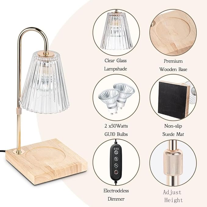 Candle Warmer Lamp with Timer - Electric Candle Warmer for Jar Candles - Adjustable Height & Dimmable Light Candle Lamp Warmer with 2 Bulbs - House Warming Gifts, New Home Bedroom DΓ©cor
