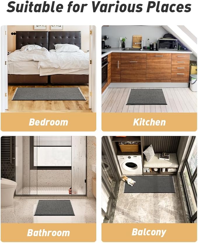 AMOAMI Upgraded Waffle Bath Mat, Super Absorbent Non Slip Bath Mats for Bathroom Floor, Machine Washable Bathroom Rugs with Tassels, Rubber Backed Bathroom Mats, Ultra Soft, 24" x 36",Black & Cream