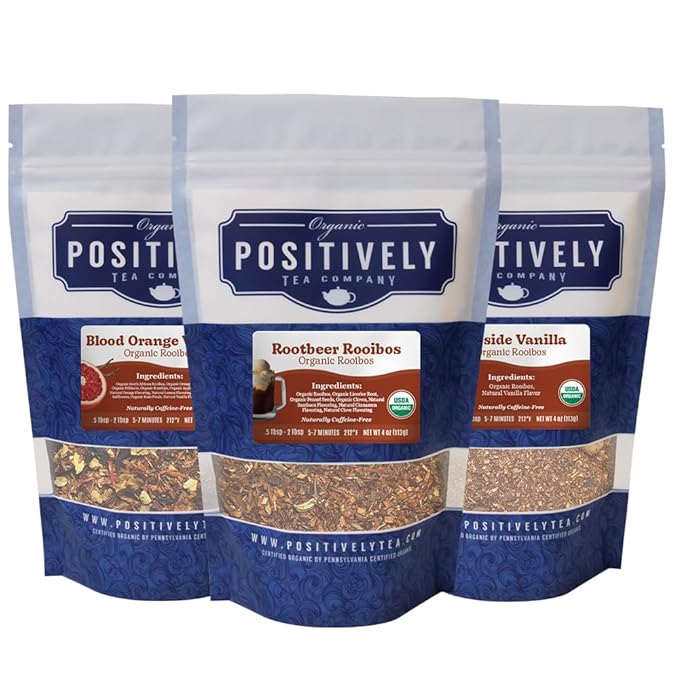 Organic Positively Tea Company, Rooibos Tea Sampler, Loose Leaf, 4 Ounce, 3 Pack