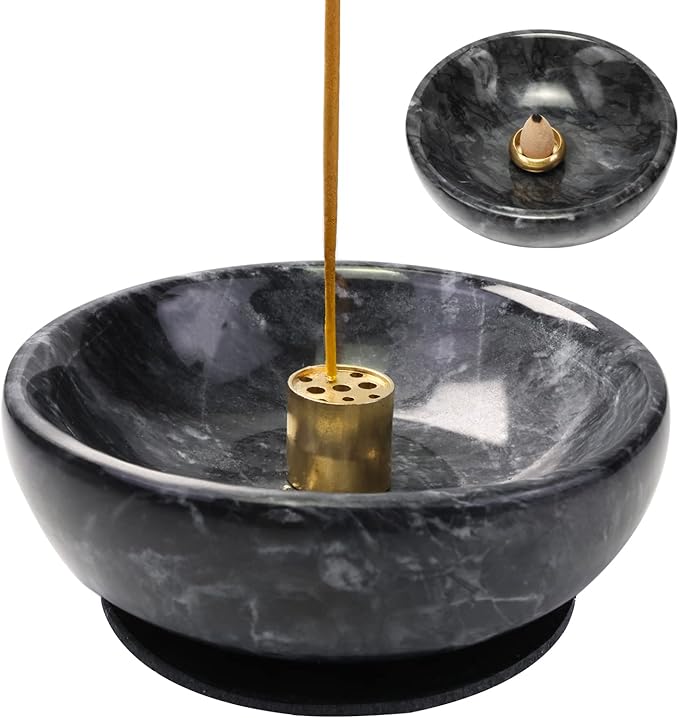 Vrupin Natural Marble Incense Burner, Handmade Incense Stick Incense Burner Reflux Burner, Ideal for use in Meditation, Incense Smokers and Decoration. (Black)