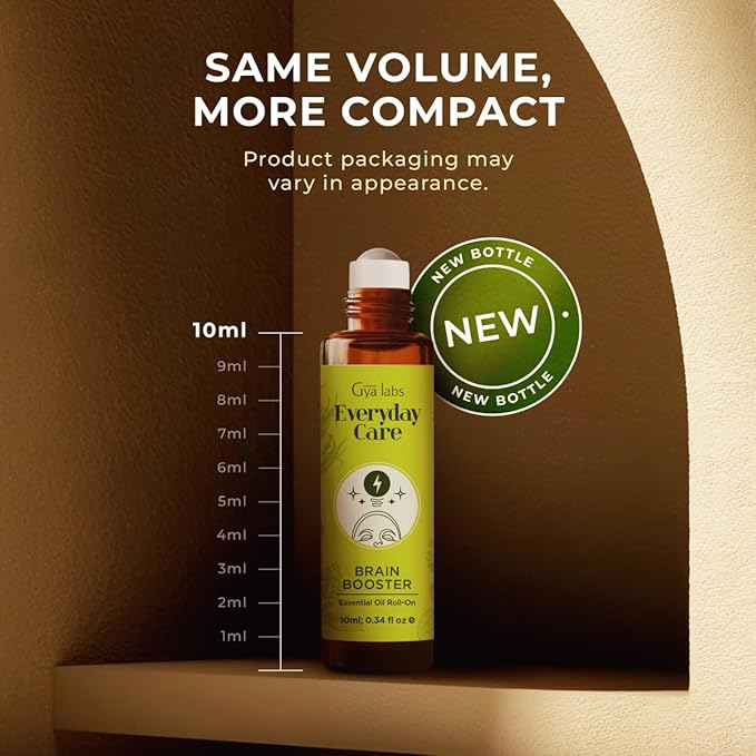 Gya Labs Brain Booster Essential Oil Roll On - 0.34 Fl Oz - Travel Size Roller for Camping, Skin, Aromatherapy Relief, Convenience