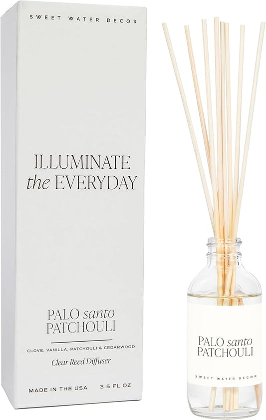 Sweet Water Decor Palo Santo Patchouli Reed Diffusers for Home - Room Diffuser with Nutmeg, Patchouli & Olibanum Scent - Premium Oil Reed for Bathroom Lasts for 3 Months