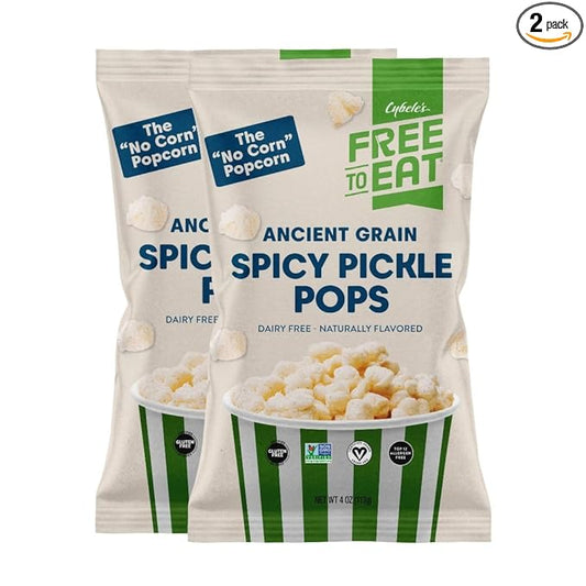 Cybele's Free-to-Eat Ancient Grain Pops - Healthy Snacks, All Natural, Gluten-Free, Vegan, No Preservatives or Additives (Spicy Pickle Pops 4oz, Pack of 2)