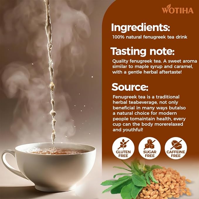 WOTIHA-Natural Fenugreek Tea 200g. 80 Herbal Tea Bags.Non-GMO • Additive-Free • Caffeine-Free • Sugar-Free • Vegan
