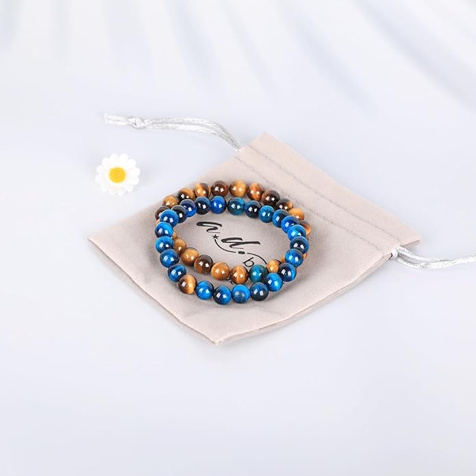 AD Beads 2Pcs His & Hers Distance Beads Bracelets Elastic Natural Stone Yoga Bracelet