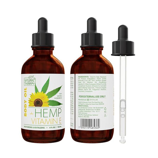 Natural Therapy Hemp & Vitamin E Body Oil – Moisturizing Body Oil – Hydrate & Soften Skin – Increase Skin Elasticity and Provide Anti-Aging Support (4 Fl.Oz)