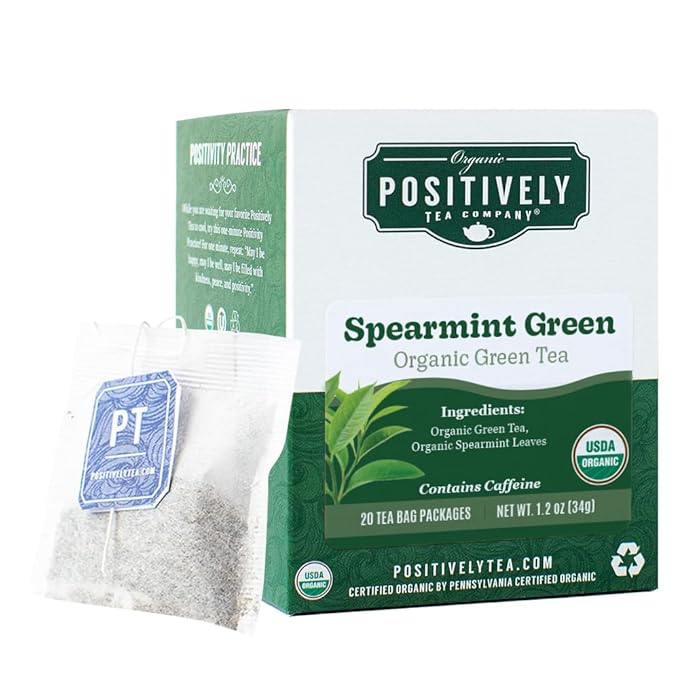 Organic Positively Tea Company, Spearmint Green Tea Bags, 20 Count