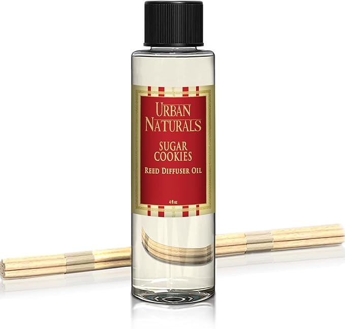 Urban Naturals Sugar Cookies Oil Reed Diffuser Refill with Free Set of Reed Sticks β Freshly-Baked, Buttery Cookie with Ginger Vanilla Frosting | Great Kitchen Scent | Made in The USA Vegan, 4 oz
