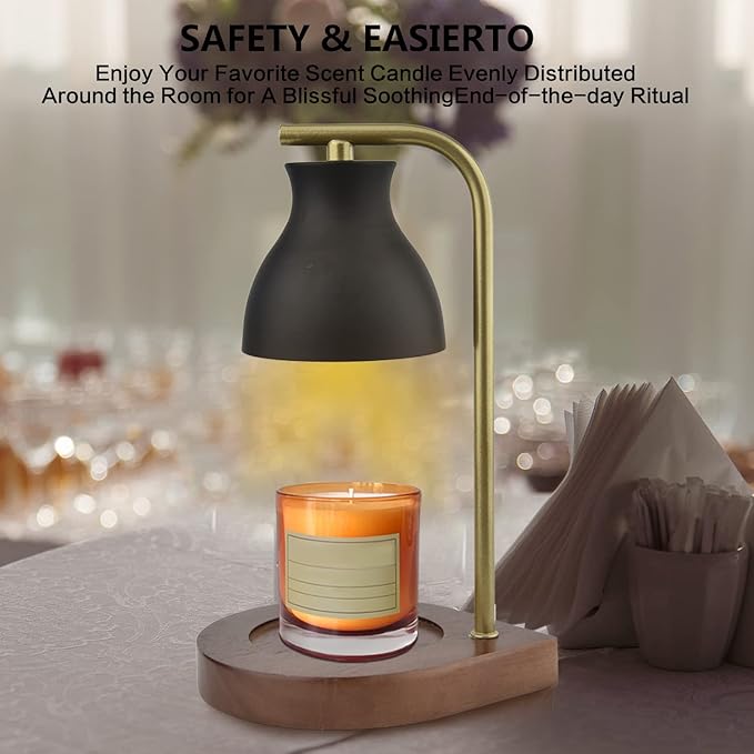 SOKCVSEA Candle Warmer Lamp - Candle Lamp Warmer with Dimmable, Birthday Gifts for Mom Women, House Warming Gifts New Home Decor, Wax Melt Warmer with 2 Bulbs C.Black Gold