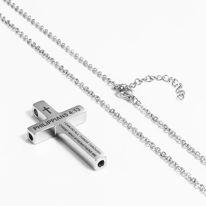 Cross Breathing Necklace for Anxiety, Inspirational Bible Verse Mindfulness Pendant Necklace, Stainless Steel Meditation Breathwork Tool, Anxiety Relief Items for Teens Gift