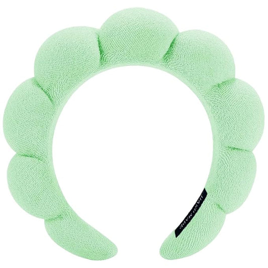 Spa Headbands for Washing Face or Makeup, Sponge Bubble Skincare Headbands, Puffy Terry Cloth Hairband for Women, Skin Care Makeup Headwear Hair Accessories for Girls (Green)