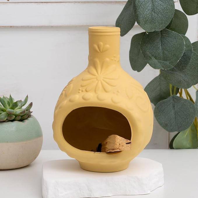 Handmade Ceramic Palo Santo Burner&Incense Holder-Mini Chimenea Dish for Sage Sticks,Copal,and Meditation Decor-Natural Clay Smudge Pot with Aromatic Design,Anxiety Relief Gifts for Women