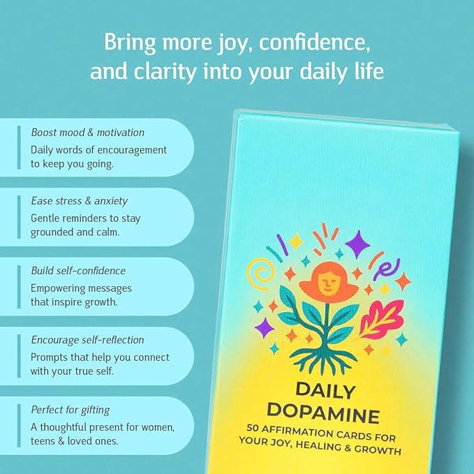 SHIMANY Daily Dopamine Affirmation Cards. 50 Positive Affirmation Cards for Women with Display Stan. Daily Motivational and Mindful Gift for Teens, Girls & Gen Z