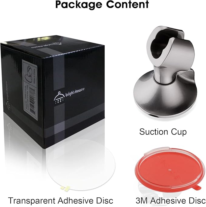 BRIGHT SHOWERS Handheld Shower Head Holder with Dual Angle Positions, Wall Suction Bracket Includes Adhesive 3M Disc, No Tools Required and Easy Installation, Brushed Nickel Finish