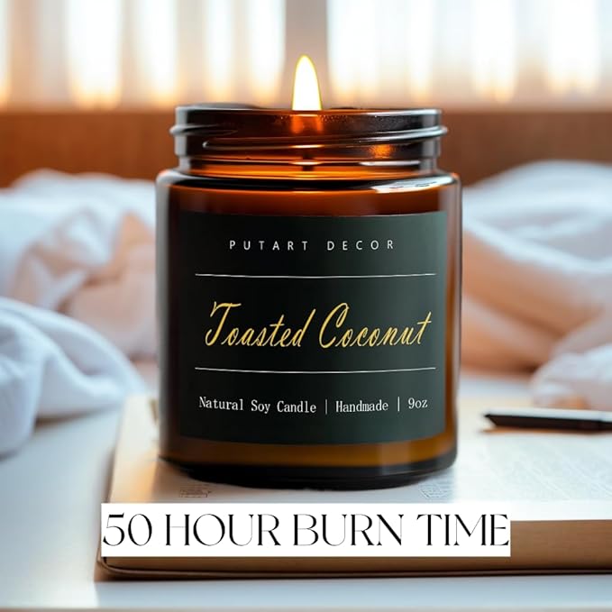 Toasted Coconut Scented Aromatherapy Soy Wax Candle, 9oz, Non-Toxic, Long Lasting, Modern Black Jar