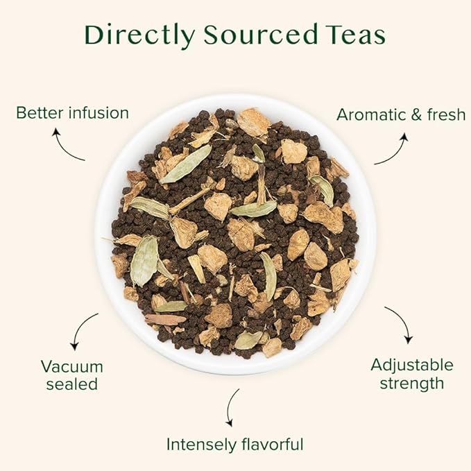 VAHDAM, Ginger Masala Chai Tea (50+ Cups,3.53oz) Authentic Indian Ginger Tea | Spiced Chai Tea Loose Leaf | Brew Hot, Iced Or Chai Latte | Vacuum Sealed Pack