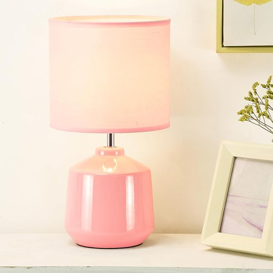 Lampwell Lena Small Modern Ceramic Pink Table Lamp, 7.09H12.99IN, Bedside & Night Lamp, Bulb Excluded
