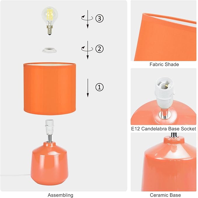 Lampwell Lena Small Modern Ceramic Table Lamp, Kids Night Table Lamp, 7.09H12.99IN, Bulb Excluded, Orange