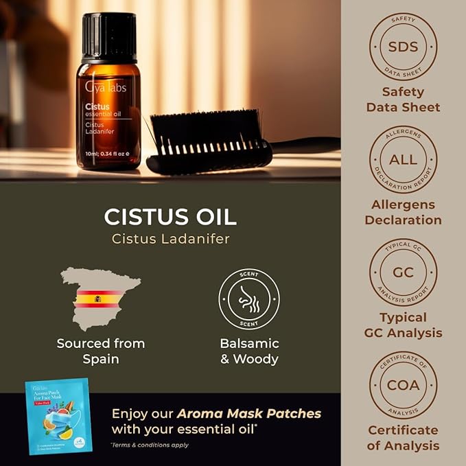 Gya Labs Cistus Essential Oil - 0.34 Fl Oz - for Hair, Skin, Diffuser, Aromatherapy & DIY Candle Making Scent