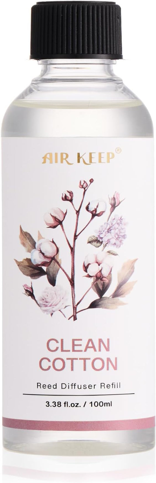 Airkeep Reed Diffuser Oil Refill/Clean Cotton/3.38oz(100ml/1 Pack/Scented Oil Refill for Reed Diffuser Home Fragrance for Bedroom, Bathroom Office Home Decor