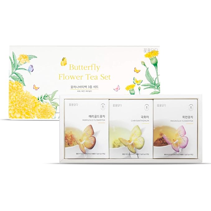 KKOKDAM Fancy Korean Tea Set Sampler – 3 Flavor Yellow Teas, Variety Pack with Butterfly Bags – Perfect and Elegant Korean Gift Box for Women- Perfect as Unique Tea Gifts or Gift Set for Women
