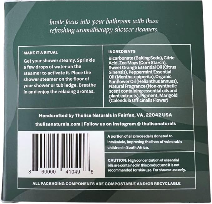 Thulisa Naturals Orange Mint Shower Steamers Aromatherapy | Organic Shower Bombs with Essential Oils | Self Care Christmas Birthday & Spa Gifts for Women & Men | Stocking Stuffers | 4 Pack