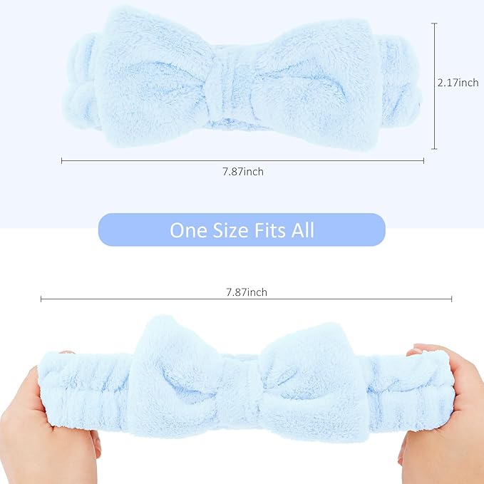 10 Pack Spa Headband for Washing Face Blue Skincare Headbands Bulk for Women Girls Soft Coral Fleece Hairband Cute Bow Headbands for Washing Face Makeup