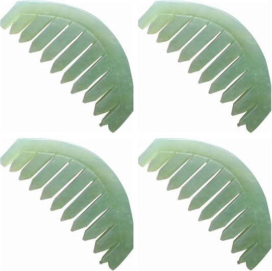 4Pcs Green Nature Jade Stone Massage Comb Traditional Natural Jade Massager Acupuncture Head Therapy Trigger Point Treatment On Head Gua Sha Board Scalp Massagers Manual Scalp Massagers Massage Tools