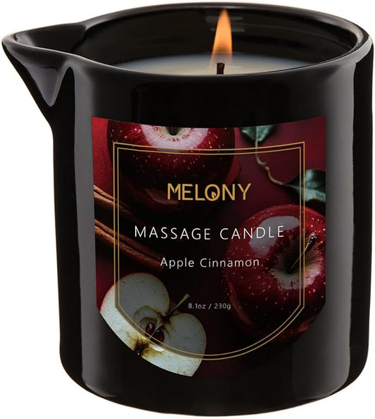 MELONY Luxury Massage Candle - Moisturising, Body Oil Candles for Muscle Relaxation, Home Spa, 8.1OZ (Apple Cinnamon)
