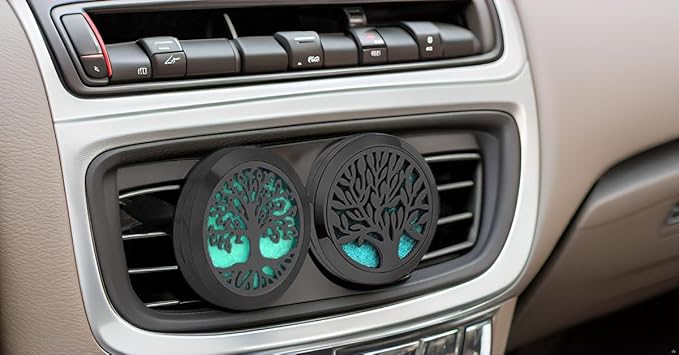 2Psc Black Car Aromatherapy Essential Oil Diffuser Locket Tree of Life Pattern Stainless Steel Car Air Fresheners Vent Clips Decorative
