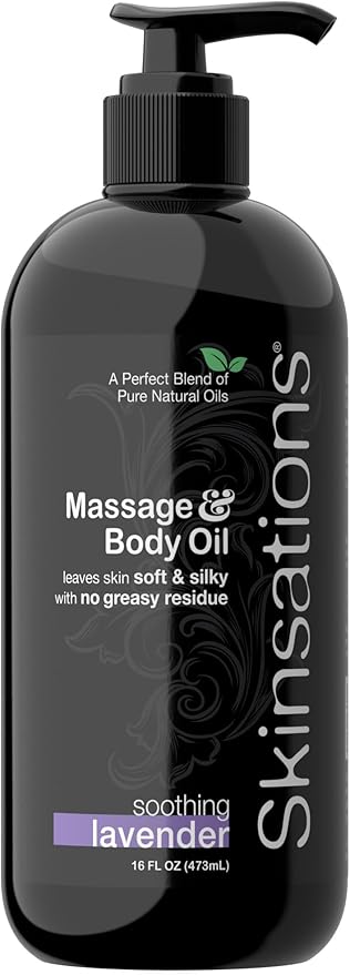 Skinsations - Lavender Massage Oil for Massage Therapy - 16oz | Body Oil for Stress Relief, Relaxation & Aromatherapy | Sweet Almond, Jojoba, Coconut & Grapeseed Oils