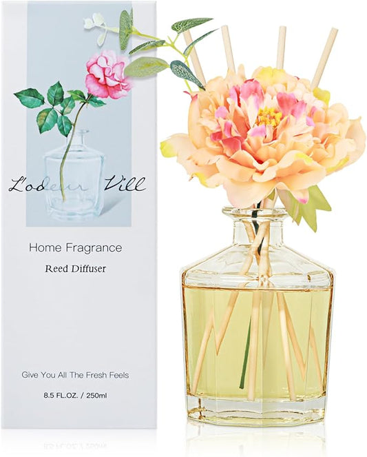 L'odeur Vill Reed Diffuser, 8.5 Oz(250ml) Fresh Linen Bathroom Diffuser with 10 Sticks, Scented Diffuser Home Fragrance Essential Oil Reed Diffuser Set for Home Large Rooms Bathroom Shelf Decor