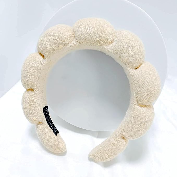 Spa Headbands for Washing Face or Facial Makeup Headbands Bubble Skincare Headbands Drunk Elephant Terry Cloth Puffy Skin Care Hairbands for Mask Treatment, Beige