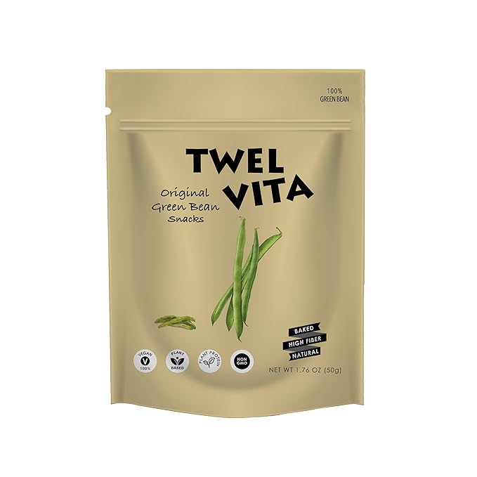 TwelVita Natural Baked Green Bean Crisps, Vegan Snacks, Clean Label, Non-GMO, Gluten-Free, 1.76 oz ea, Pack of 4