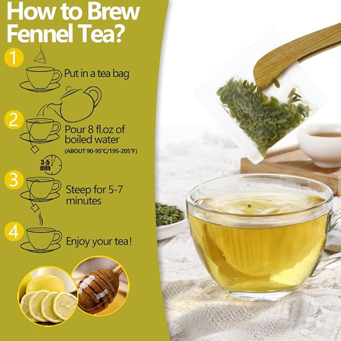 Premium Fennel Tea Bags, 80 Tea Bags. Made with Natural Whole Fennel Seeds, Caffeine Free & No Additives.