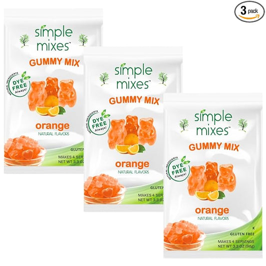 Simple Mixes Natural Gummy Mix, Healthy Snack, Dye-Free, No Gluten or Fat, Kosher, (3 Pack, Orange)
