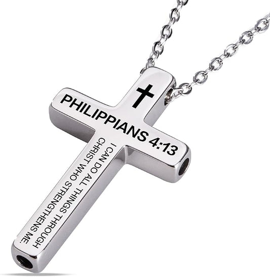 Cross Breathing Necklace for Anxiety, Inspirational Bible Verse Mindfulness Pendant Necklace, Stainless Steel Meditation Breathwork Tool, Anxiety Relief Items for Teens Gift